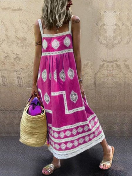 Women Fashion Bohemian Loose Casual Sleeveless Maxi Dress