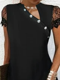 Asymmetrical Lace Edge Casual Plain Dress