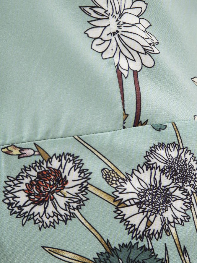 Shirt Collar Women Weaving Dress Shift Daily Cotton-Blend Floral Weaving Dress