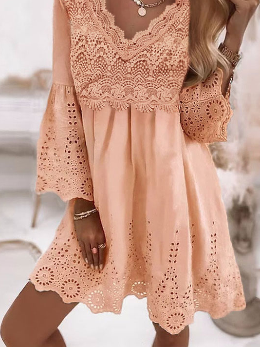 V Neck Lace Casual Loose Dress