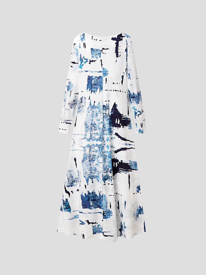 V Neck Geometric Casual Maxi Dress