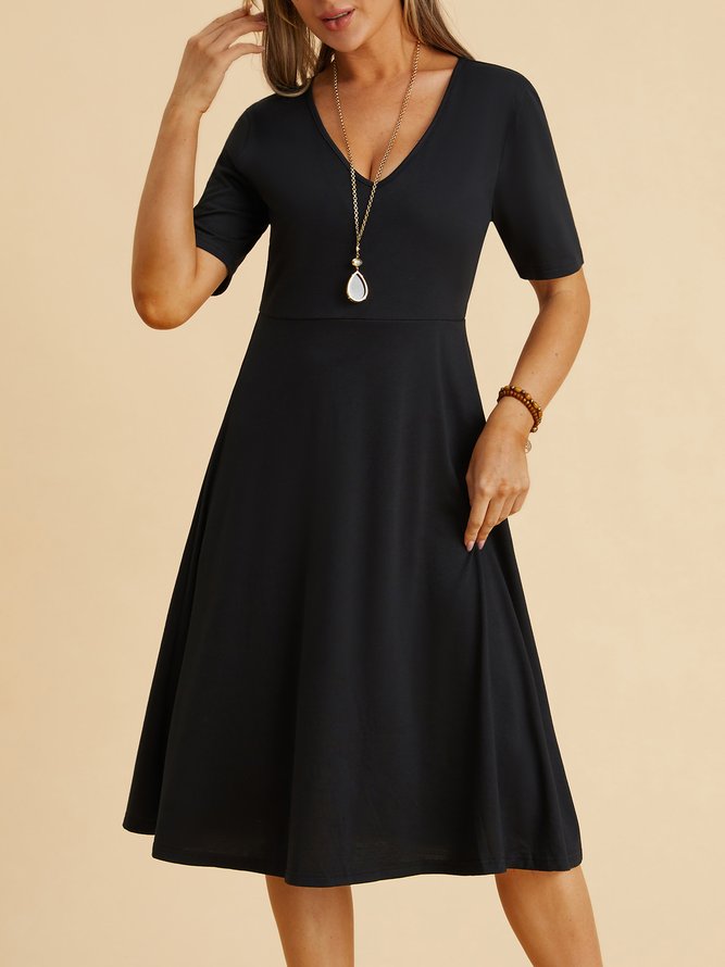 Casual Short Sleeve V Neck Dress