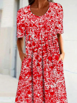 Ditsy Floral Loosen Ombre Short Sleeve Woven Dress