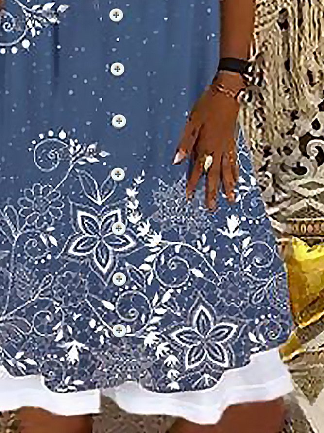 Casual Scoop Neck Floral Loose Dress