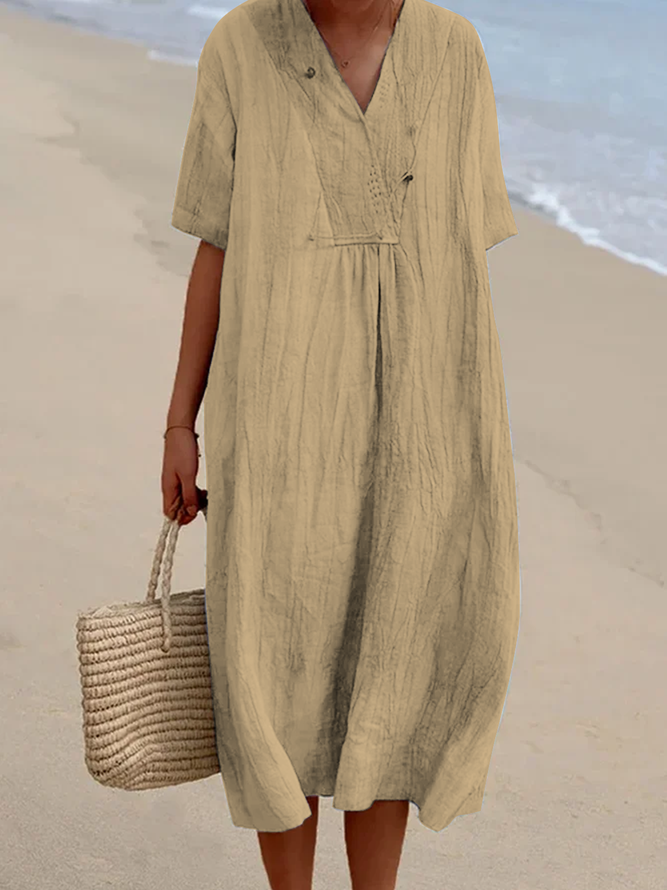 Linen Plain Cotton And Linen Loose Dress