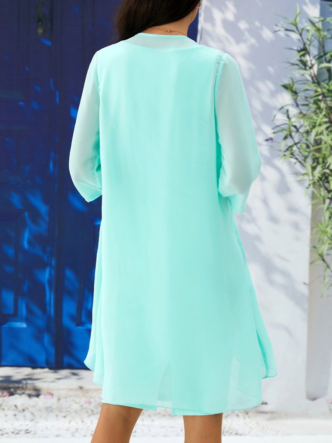 Elegant Plain Lace Stitching Vest Knitted Dress & Cardigan Two-piece Set