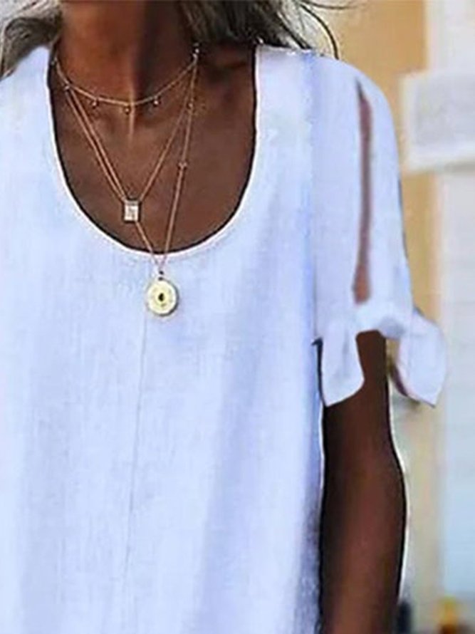 Loose Linen Cotton Scoop Neck Dress