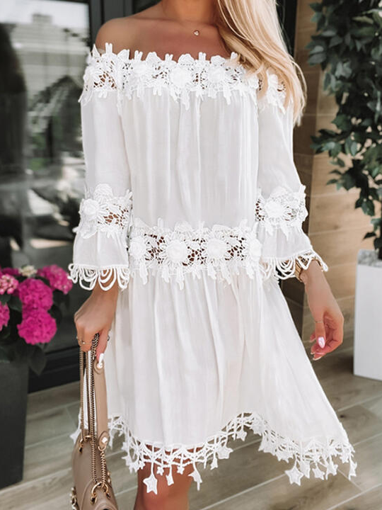 Boat Neck Plain Regular Fit Vacation Dress