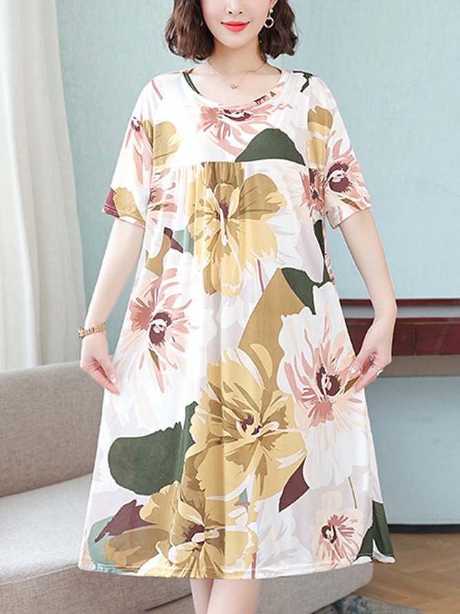 Loose Floral Crew Neck Casual Nightdress