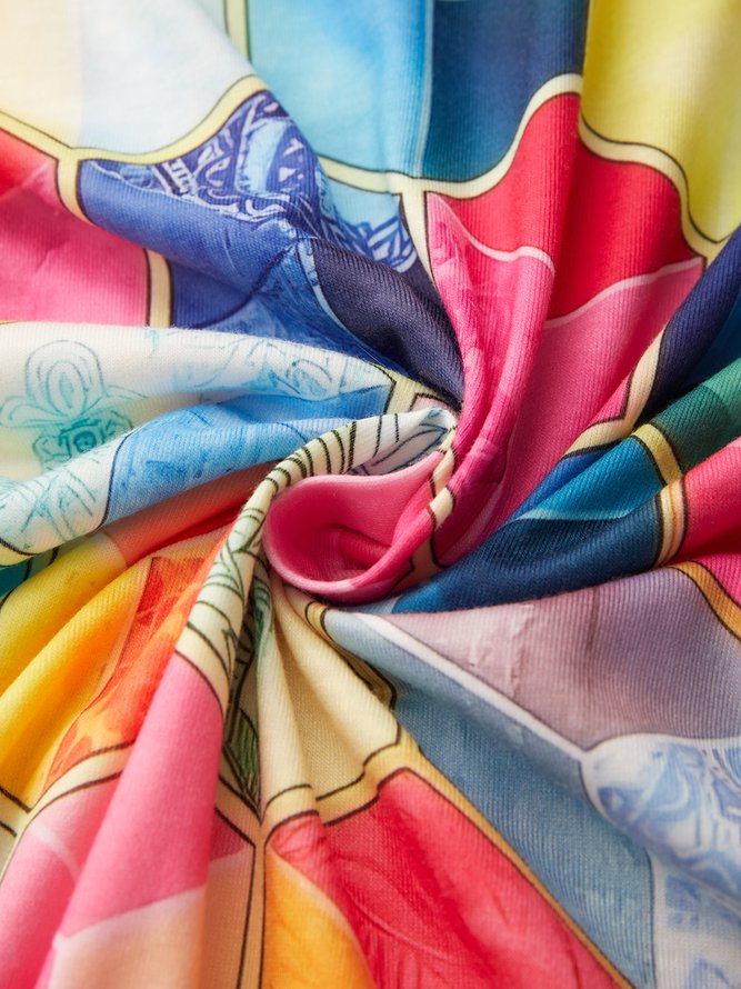 V Neck Geometric colorblock Casual Maxi Dress