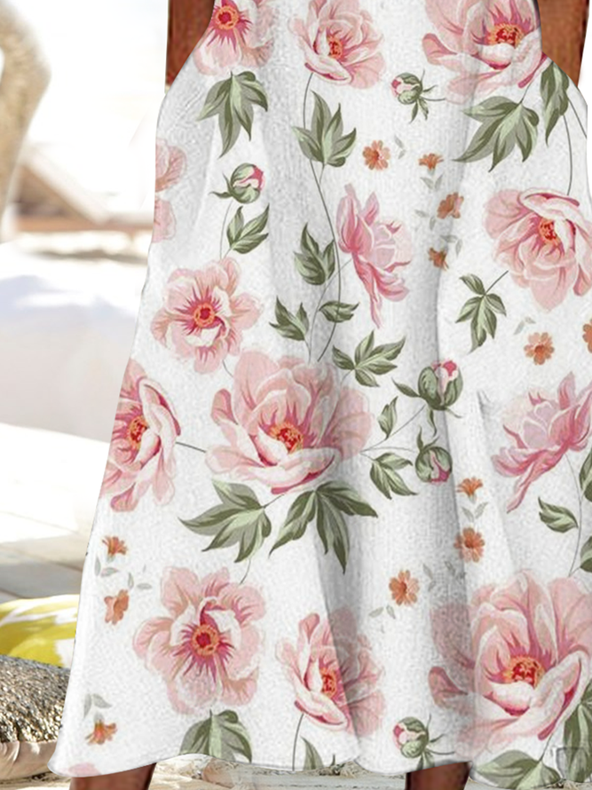Loose Vacation Floral V Neck Dress