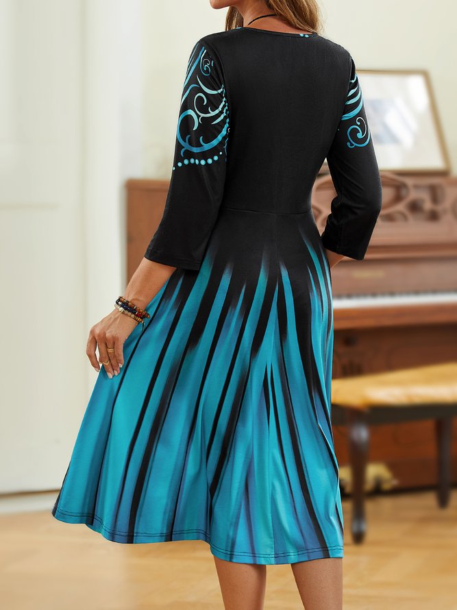 V Neck Geometric Regular Fit Dress