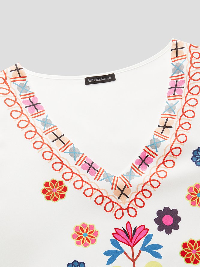 V Neck Tribal Beach Vacation Casual Mini Dress