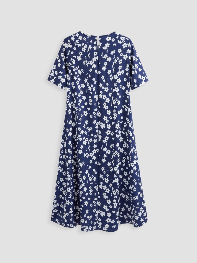 Ditsy Floral Round Neck Casual Midi Dress