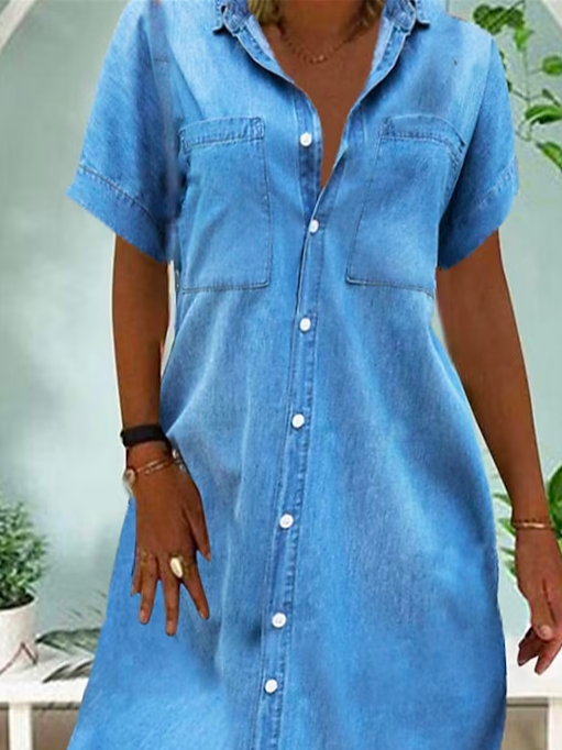 Loose Plain Casual Shirt Collar Dress