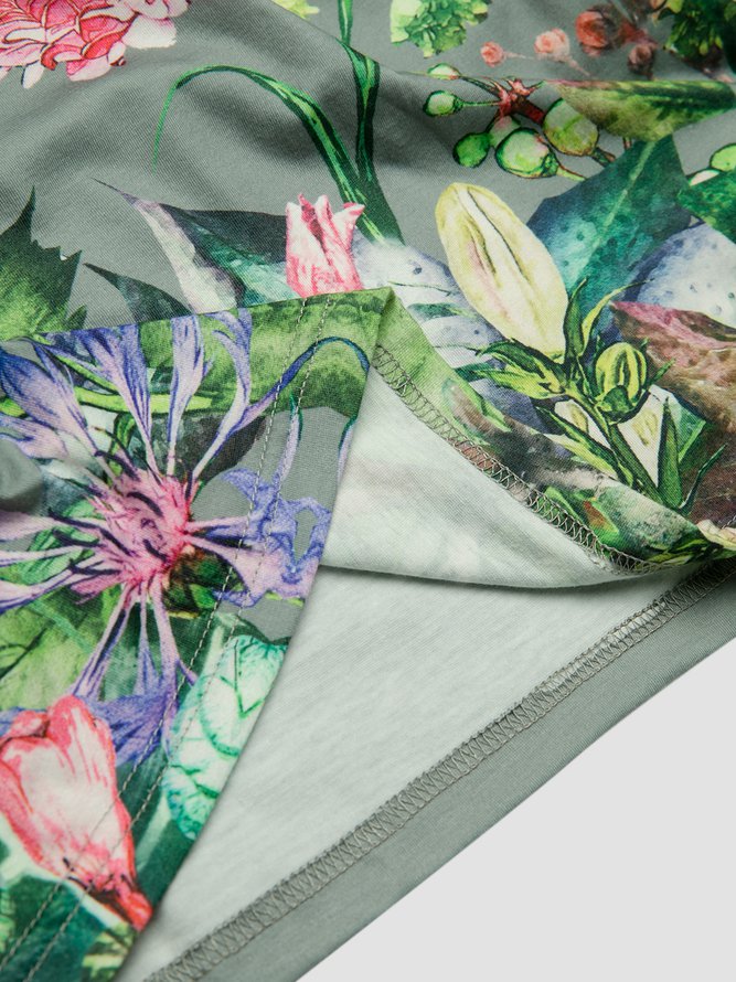 Crew Neck Floral Casual Midi Dress