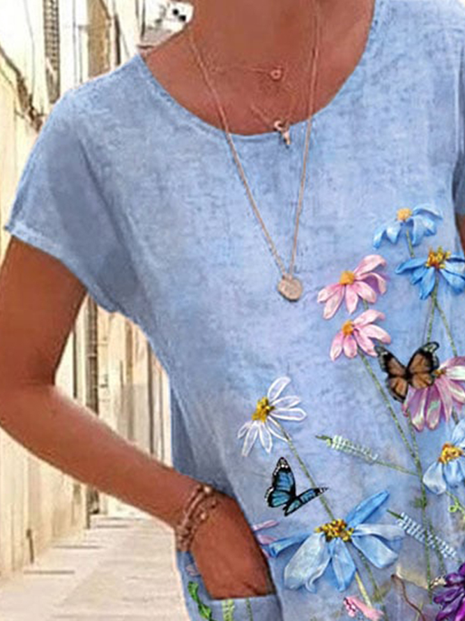 Floral Casual Crew Neck Dress