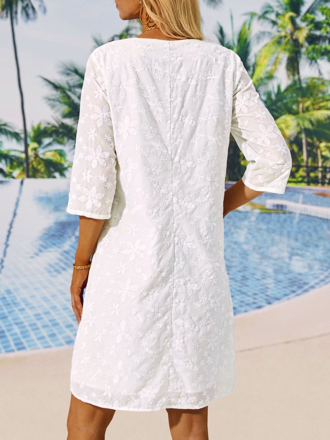 Plain Linen Cotton And Linen V Neck Dress