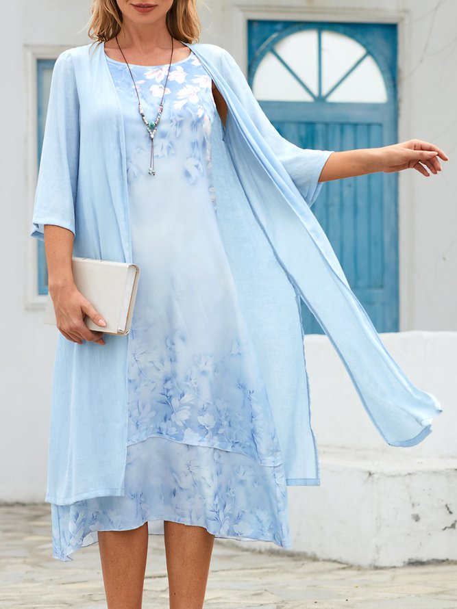 Women's Shift Dress Midi Dress half Sleeve Floral Print Spring Summer 2PCS V Neck Casual Dress