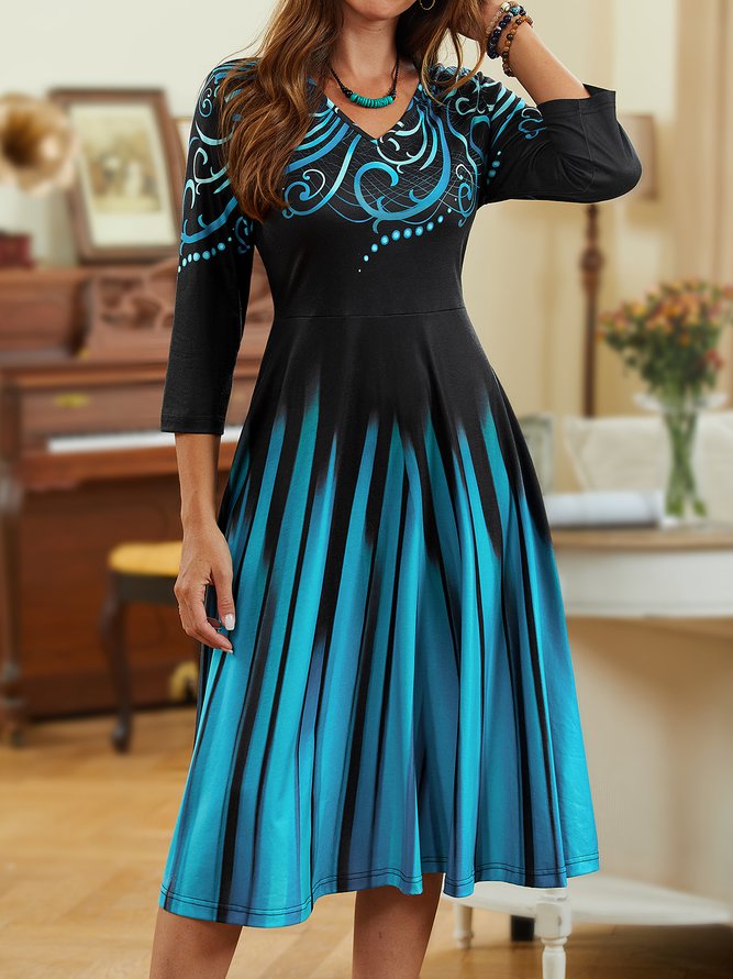 V Neck Geometric Regular Fit Dress