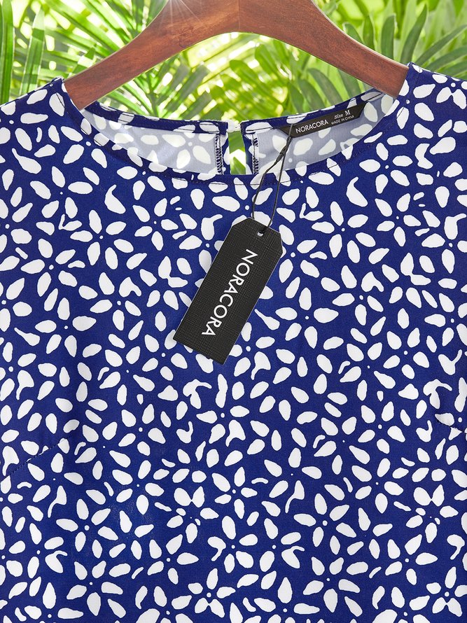 Women's A Line Dress Midi Dress Blue Half Sleeve Floral Ruched Print Summer Fall Crew Neck Casual Modern Dress