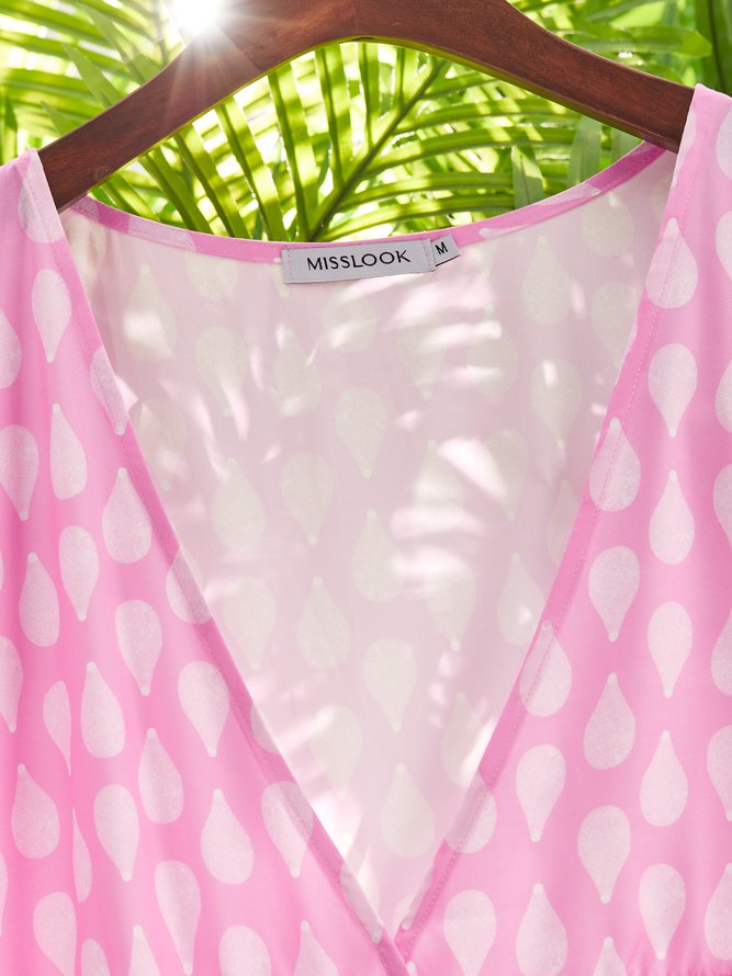 Printed V Neck Shift Casual Floral Maxi Weaving Dress