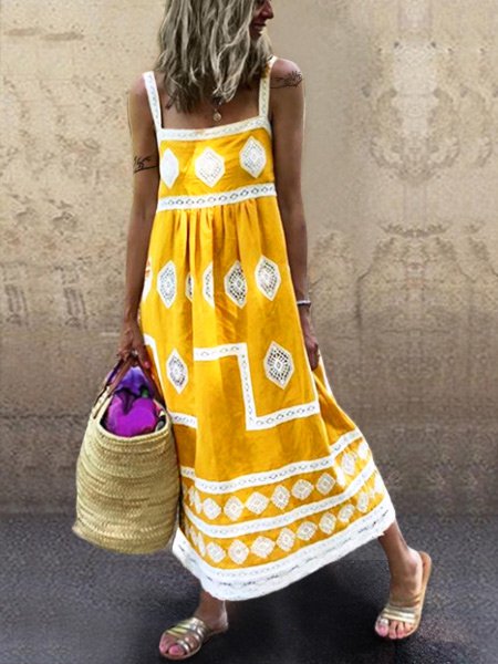 Women Fashion Bohemian Loose Casual Sleeveless Maxi Dress