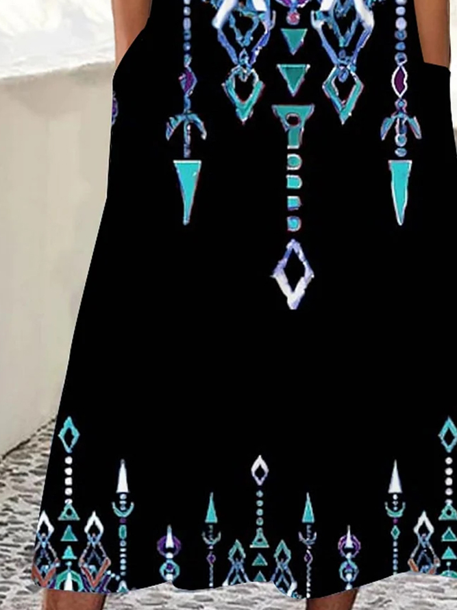 Loose Ethnic Scoop Neck Casual Dress