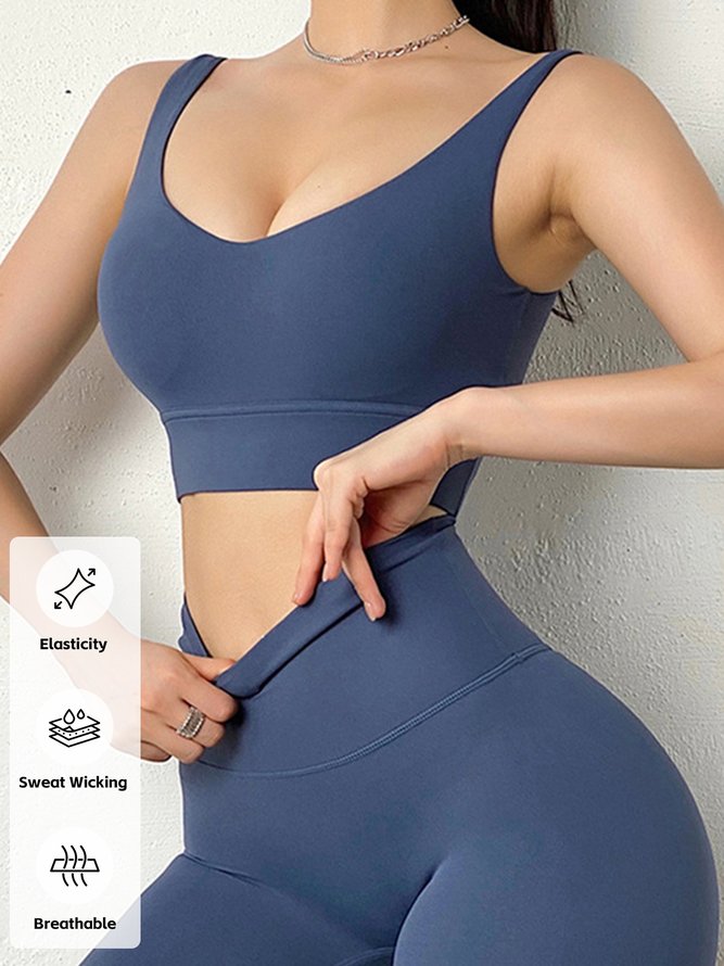 Plain Casual Crew Neck Sports Bra
