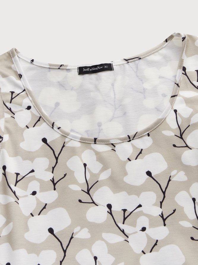 Ditsy Floral Holiday Design Crew Neck Knit Dress