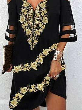 Casual V Neck Floral Dress
