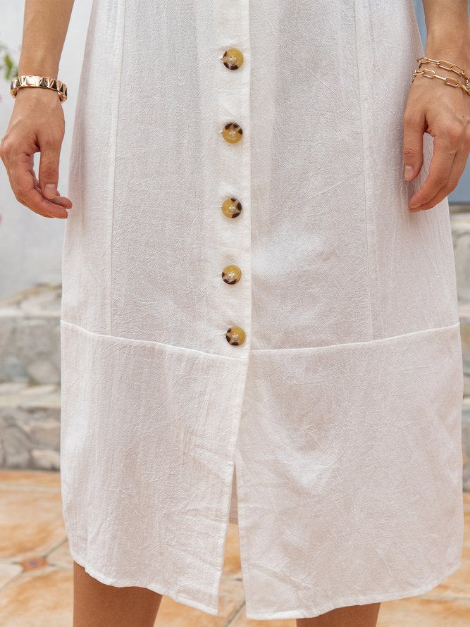 Linen Summer Buttoned Solid Maxi Shirt Dress