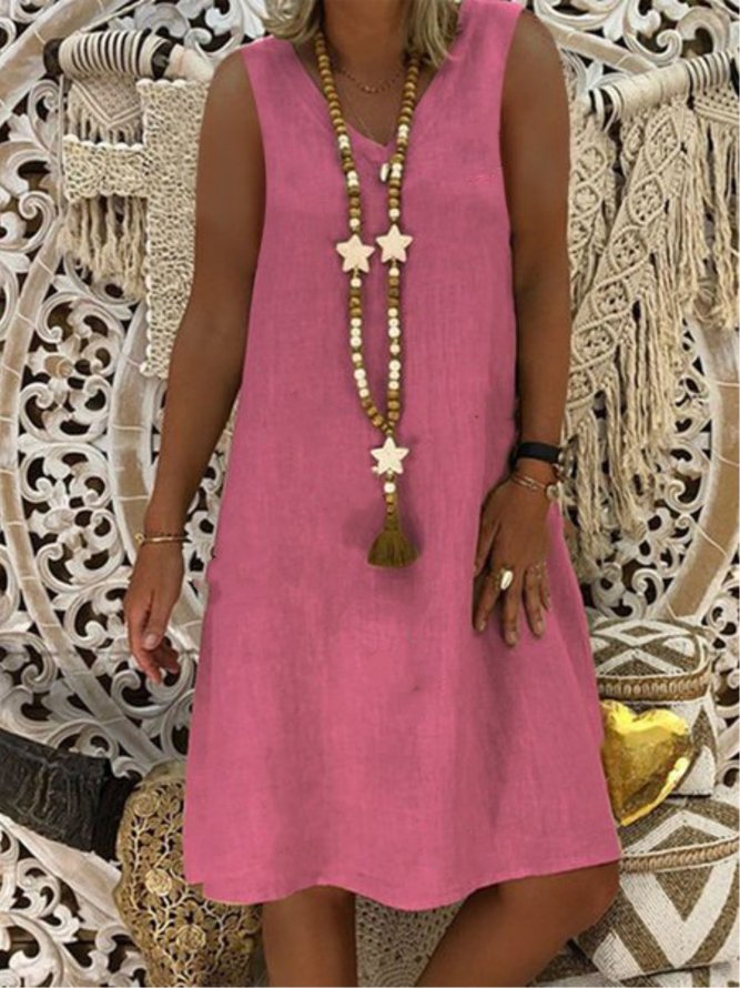 Casual Plain V-neck Sleeveless Dress