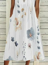 Floral V Neck Elegant Loose Dress