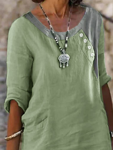 Cotton And Linen Crew Neck Loose Linen Dress