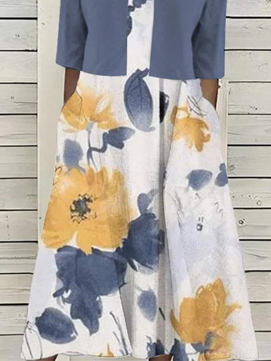 Loose Floral Crew Neck Casual Two-Piece Set