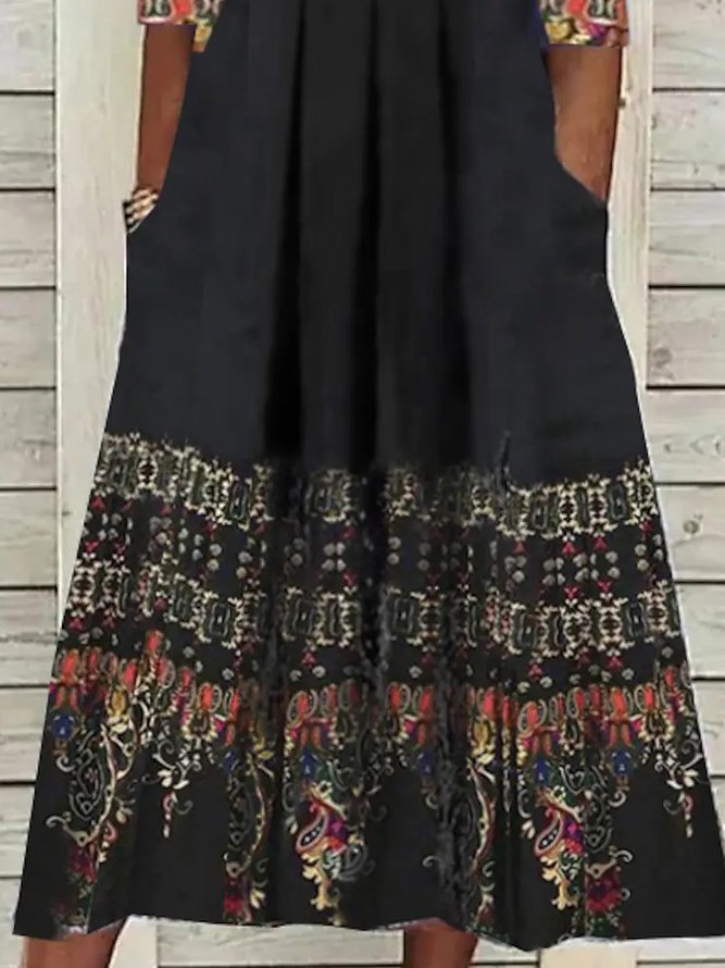 V Neck Geometric Autumn Daily A-Line Ethnic Tribal Boho Dress