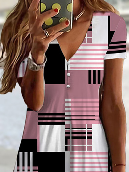 Summer Geometric V Neck Casual Dress
