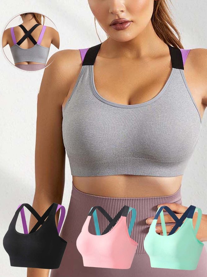 Breathable color-blocking sports bra