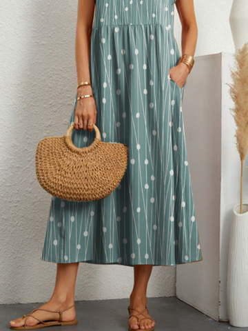 Casual Crew Neck Loose Polka Dots Dress