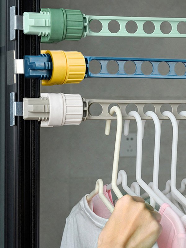 Portable Storage Folding Hanger Hook Indoor Clothes Rack Window Frame Clothes Rod