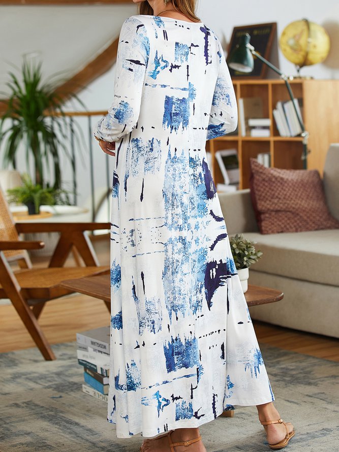 Geometric V Neck Casual Dress