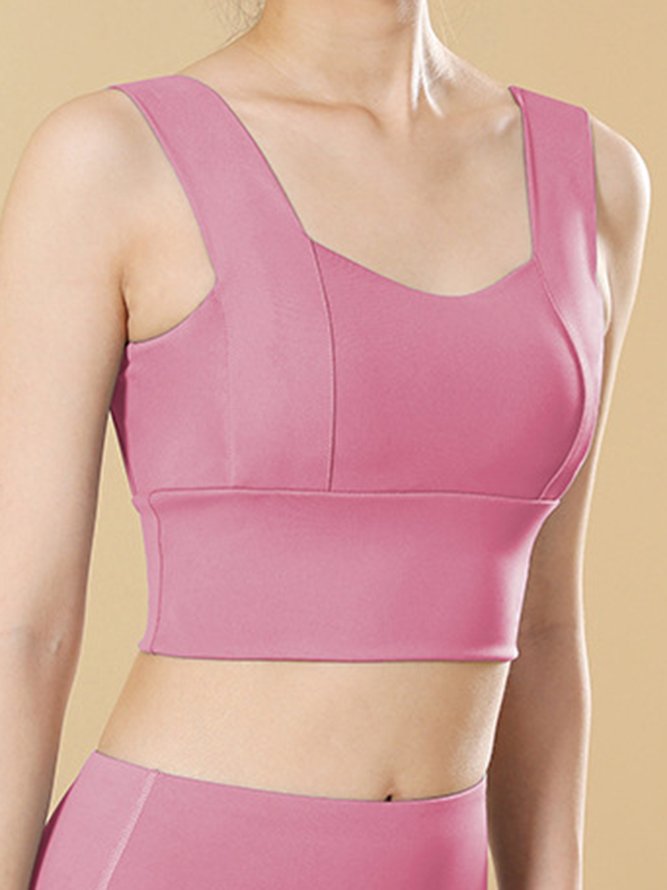 Wide Shoulder Straps Push Up Neck Long Hem Sports Bra