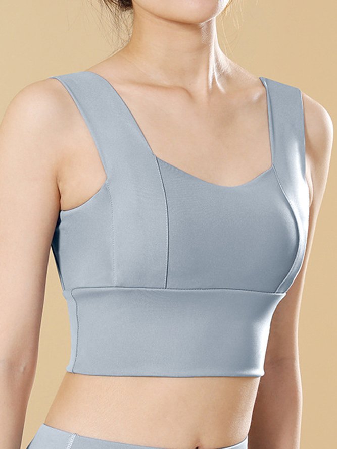 Wide Shoulder Straps Push Up Neck Long Hem Sports Bra