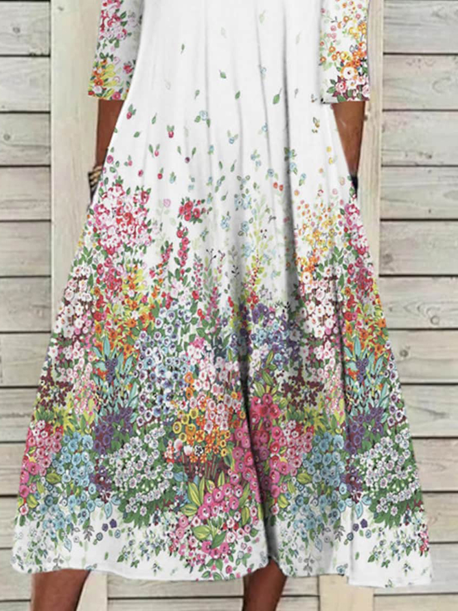 Casual Crew Neck Floral Dress