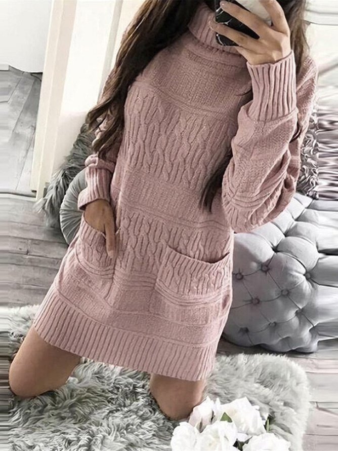 Women Casual Front Pockets Knitted Sweater Dress