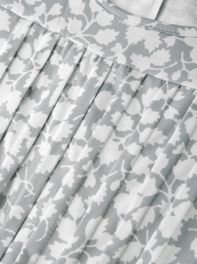 Round Neck Pockets Floral Casual Midi Prom Dress