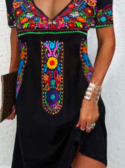 Ethnic V Neck Vacation Dress