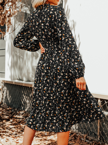 Ditsy Floral Casual Stand Collar Loose Dress