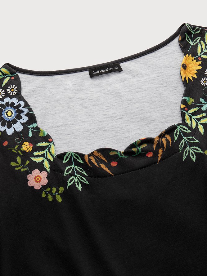 Square neck Floral Elegant Casual Mini Prom Dress